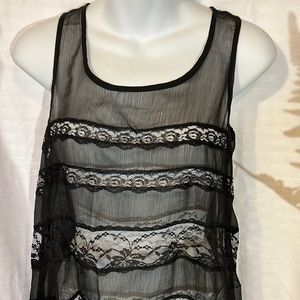 Lace Inset Ruffled Bottom Sheer Top